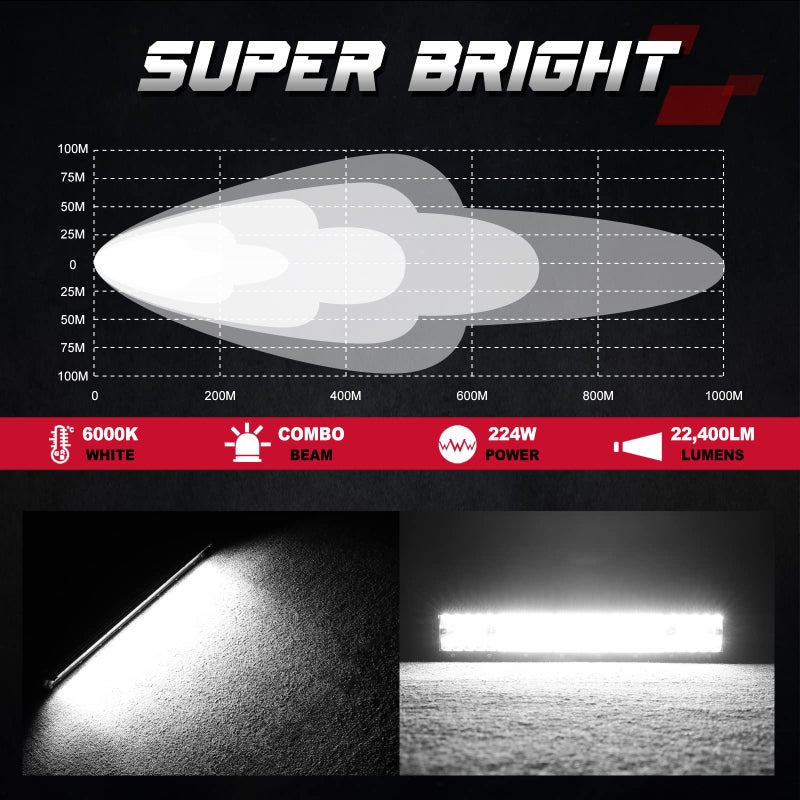 OFFROADTOWN شريط إضاءة LED مقاس 15 بوصة من OFFROADTOWN 224 واط رباعي الصفوف مع مجموعة من الأضواء الكاشفة والمائية للطرق الوعرة لسيارات الشاحنات والبيك أب فورد ATV UTV SUV - Image 5